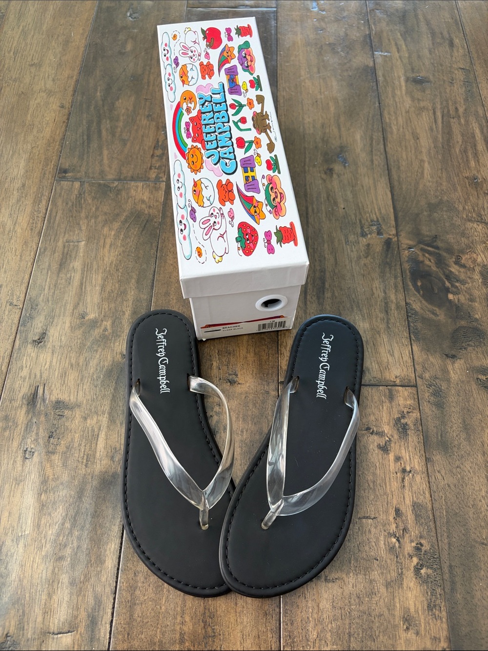 Jeffrey Campbell Black Flip Flops with Clear Straps